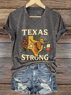 V-Neck Retro Texas Strong Come Hell Or High Water Print T-Shirt