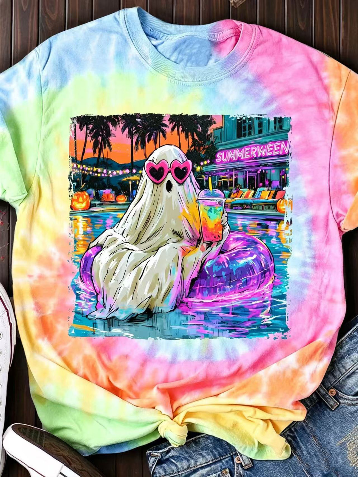 Women's Horror Hot Ghost Summerween Vibes Printed T-shirts