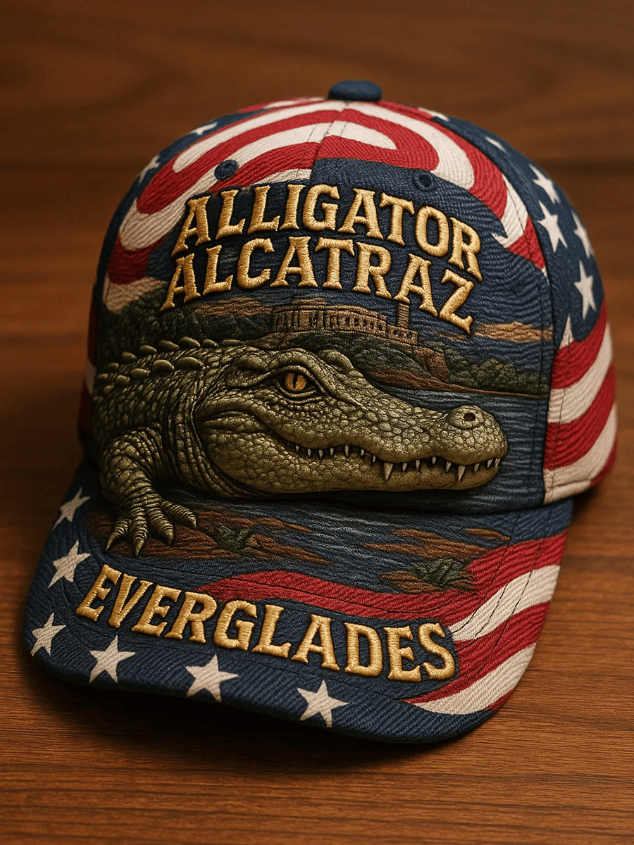 Retro Alligator Alcatraz Funny Florida Everglades Art Print Baseball Cap