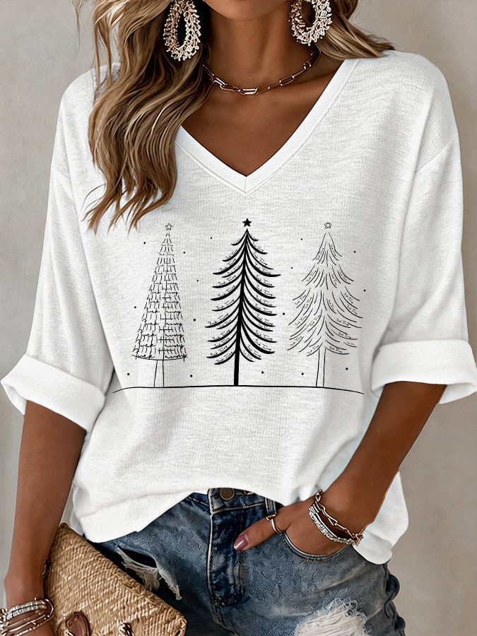 🔥🔥2nd 50% Off 🔥🔥V-Neck Retro Christmas FDT Print T-Shirt