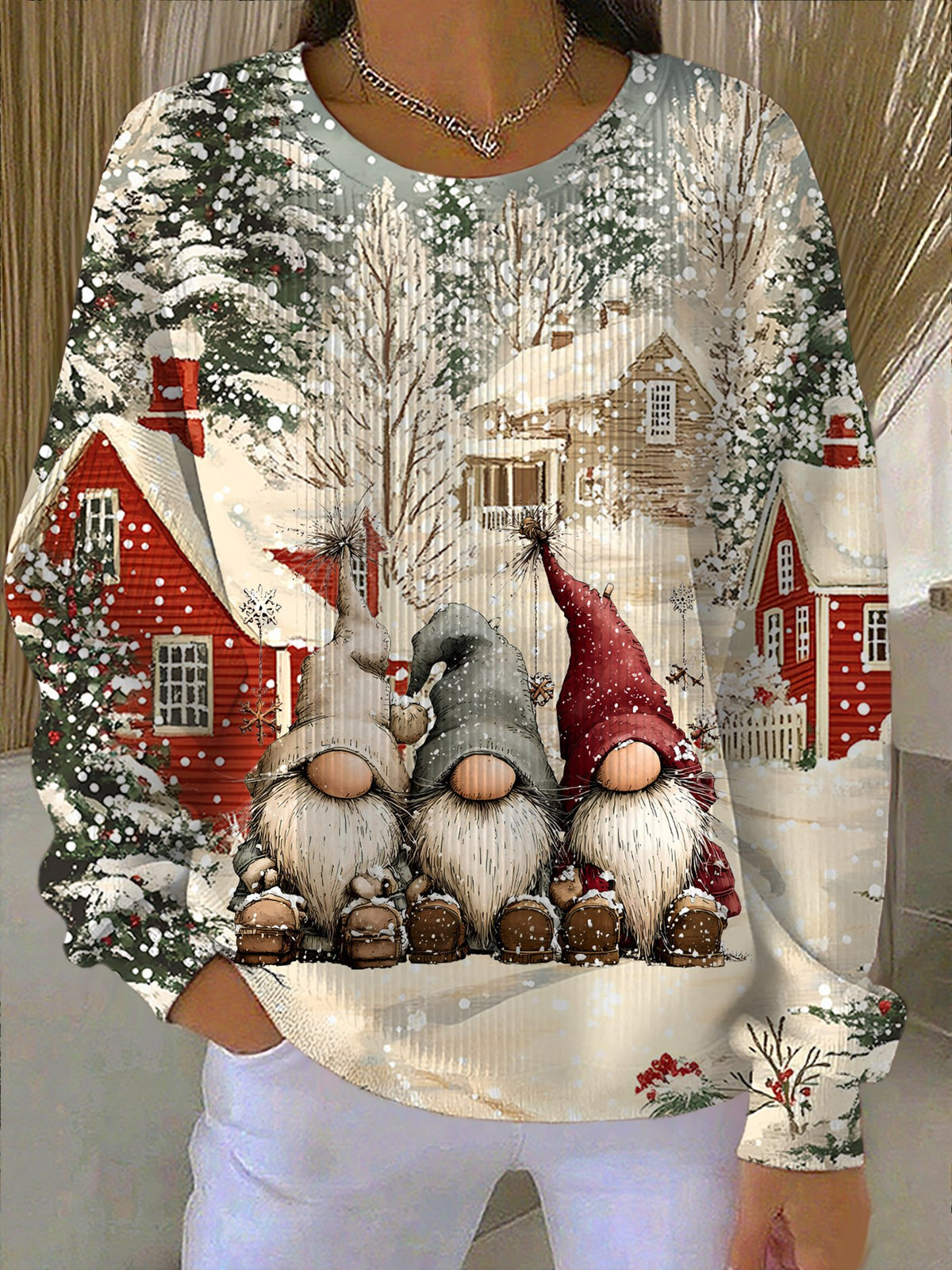 Merry Christmas Printed Casual Knit Top