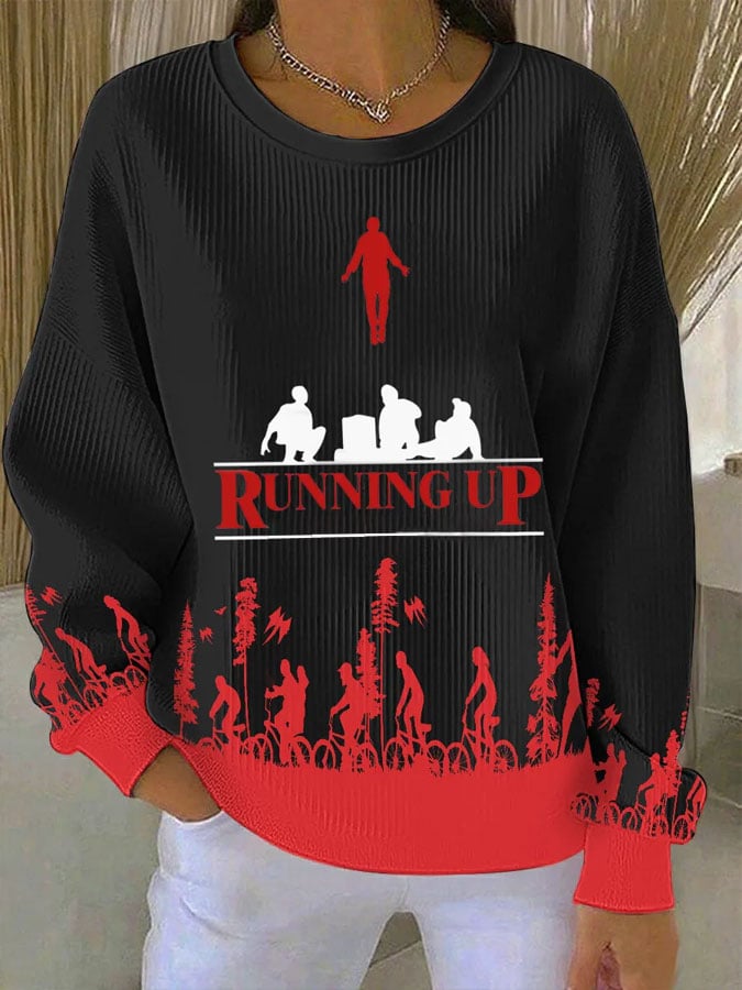 Women's Film And Television Drama Print Knit Crew Neck Long Sleeve Top