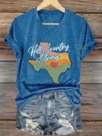 V-Neck Retro Texas Strong Hill Country Strong Print T-Shirt