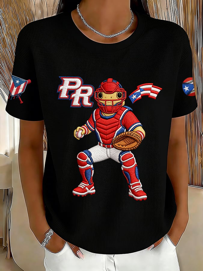 Women's Retro Baseball  Print T-Shirt