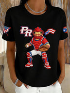 Women's Retro Baseball  Print T-Shirt
