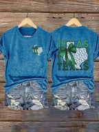 Retro Texas Strong Green Bow Print T-Shirt