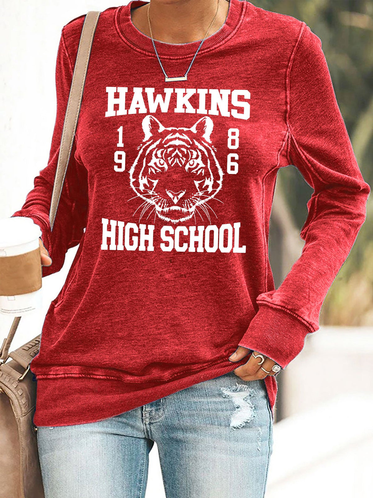 Retro Hawkins High School Tigers Print Sweatshirt
