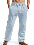 Men's Casual Cotton-Linen Breathable Pinstripe Drawstring Trousers