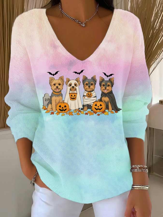 Dog Ghost Halloween Art Printed Long Sleeve Top