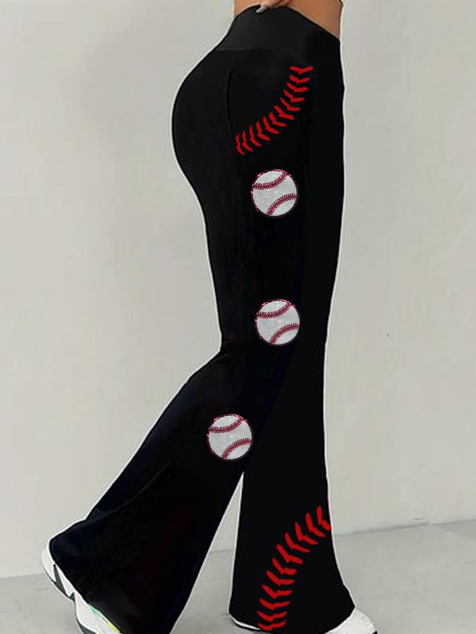 Women's Baseball Print Comfortable Flared Pants