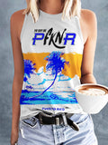 Puerto Rico color illustration print casual vest