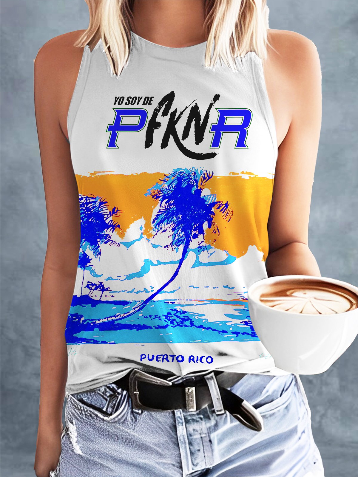 Puerto Rico color illustration print casual vest