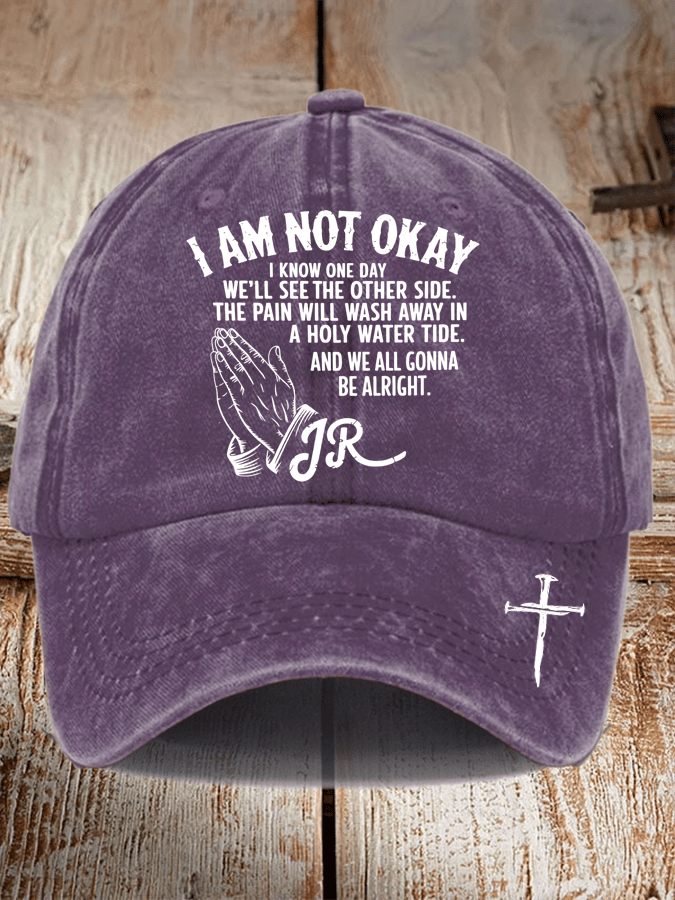 Unisex Distressed Washed Cotton I‘M Not OK Country Musicn Printed Hat