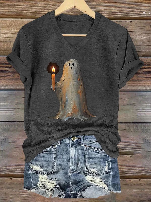 Women'S Halloween Ghost Print Casual T-Shirt