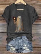 Women'S Halloween Ghost Print Casual T-Shirt