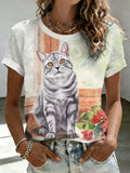 Women's Cat Print Casual T-shirt