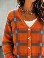 Women's Casual V-Neck Printed Long-Sleeve Cardigan