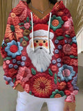 Women's Santa Textured Knitted Sweatshirt Hoodie