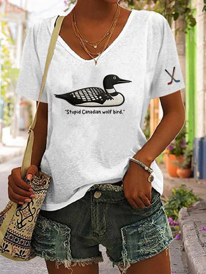 Women's Hockey Romance Print V-Neck T-Shirt
