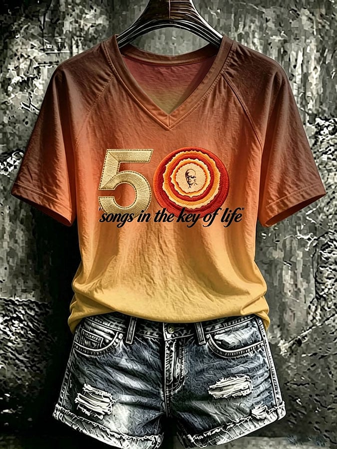 Women's Vintage Musical Art Print Casual T-shirt