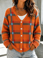 Women's Casual V-Neck Printed Long-Sleeve Cardigan