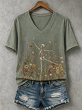 Women's Halloween Skeleton Print Tee