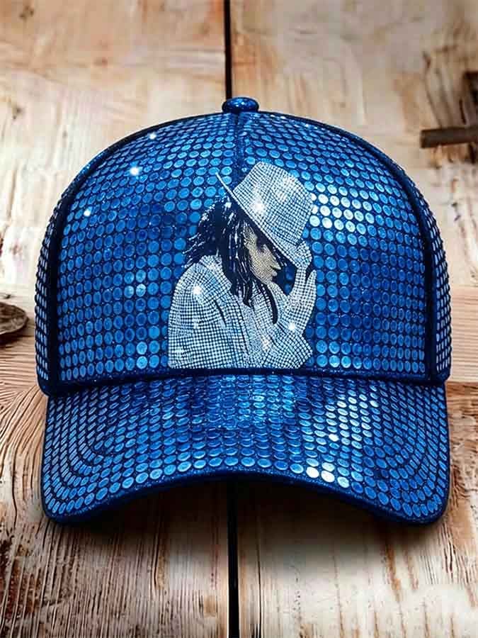 Unisex Retro Commemorative Baseball Cap: "King of Pop" Faux-Sequin Print Edition