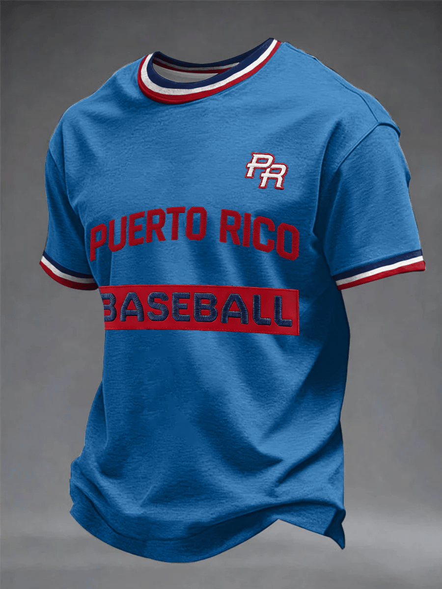 Men's Puerto Rico Baseball Print Casual T-shirt