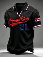 Men's Puerto Rico Baseball Print Polo Shirt