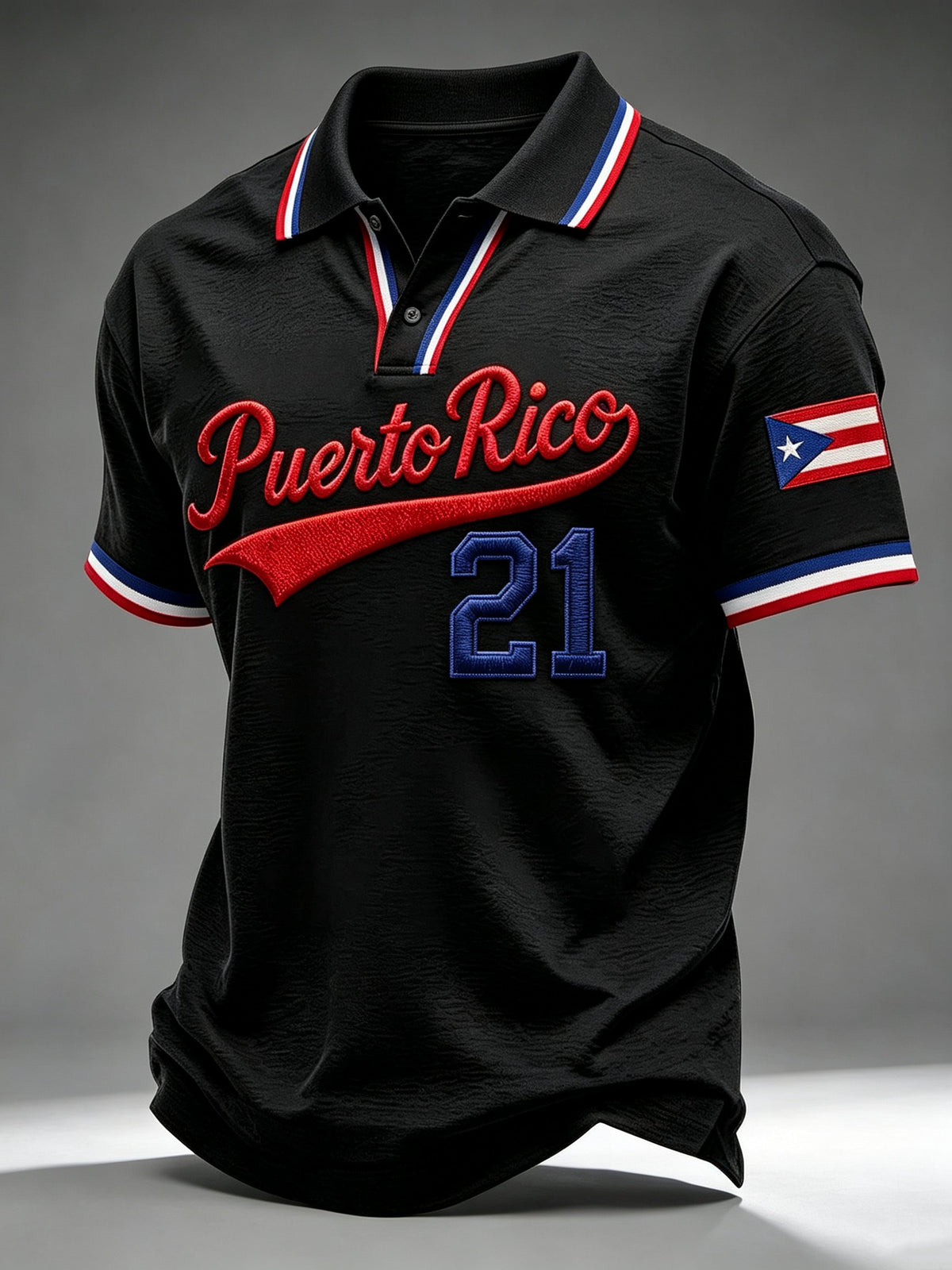 Men's Puerto Rico Baseball Print Polo Shirt