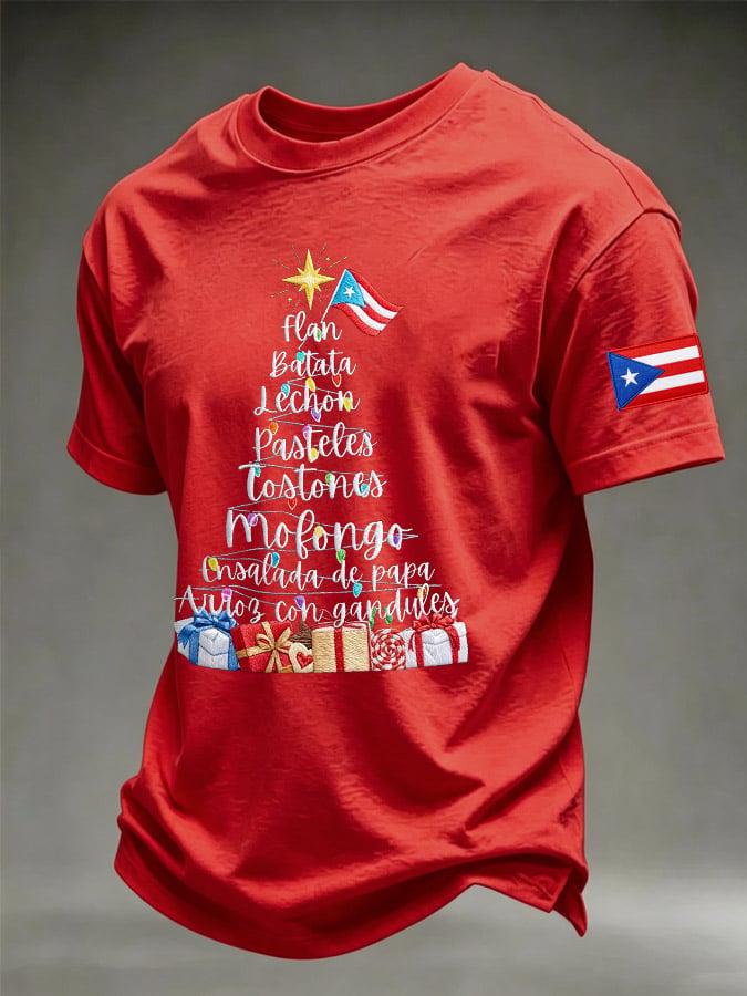 Men's Puerto Rico Christmas Print Casual T-Shirt