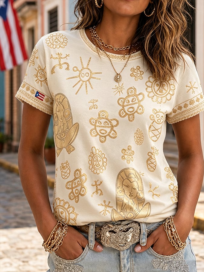 Women's Puerto Rico Printed round  T-shirt