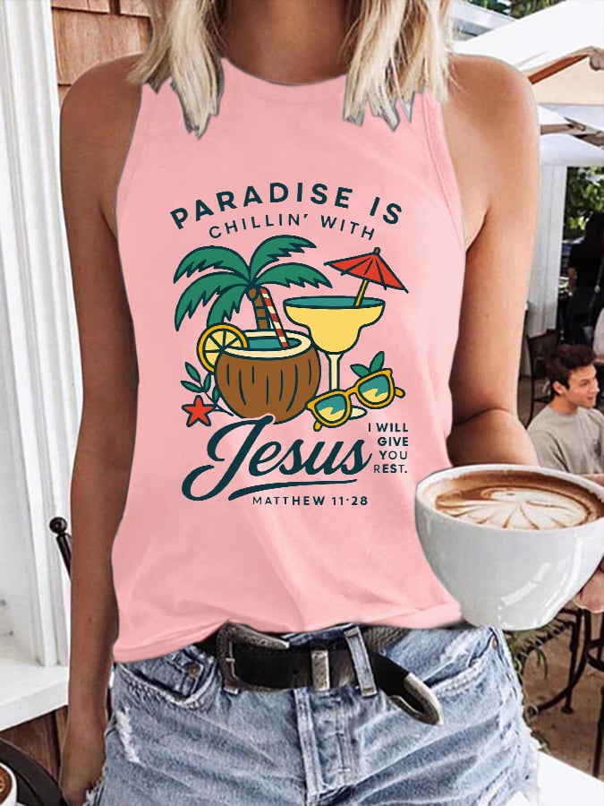 Women's Chillin' With Jesus Printed Crew Neck Vest