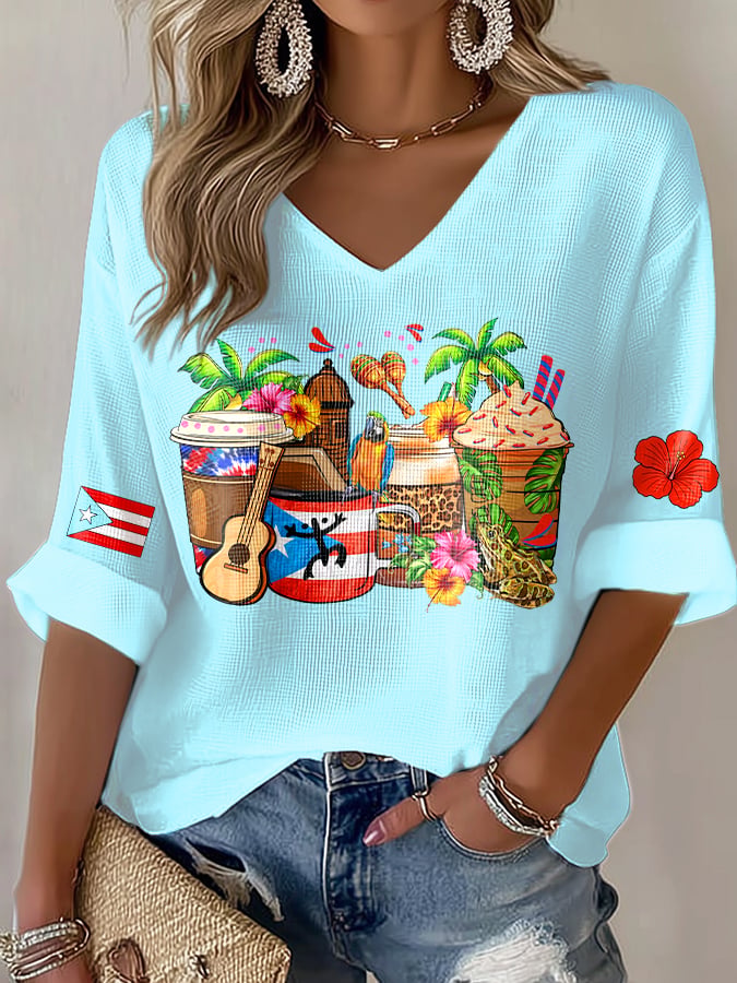 Puerto Rico colorful printed long sleeve top