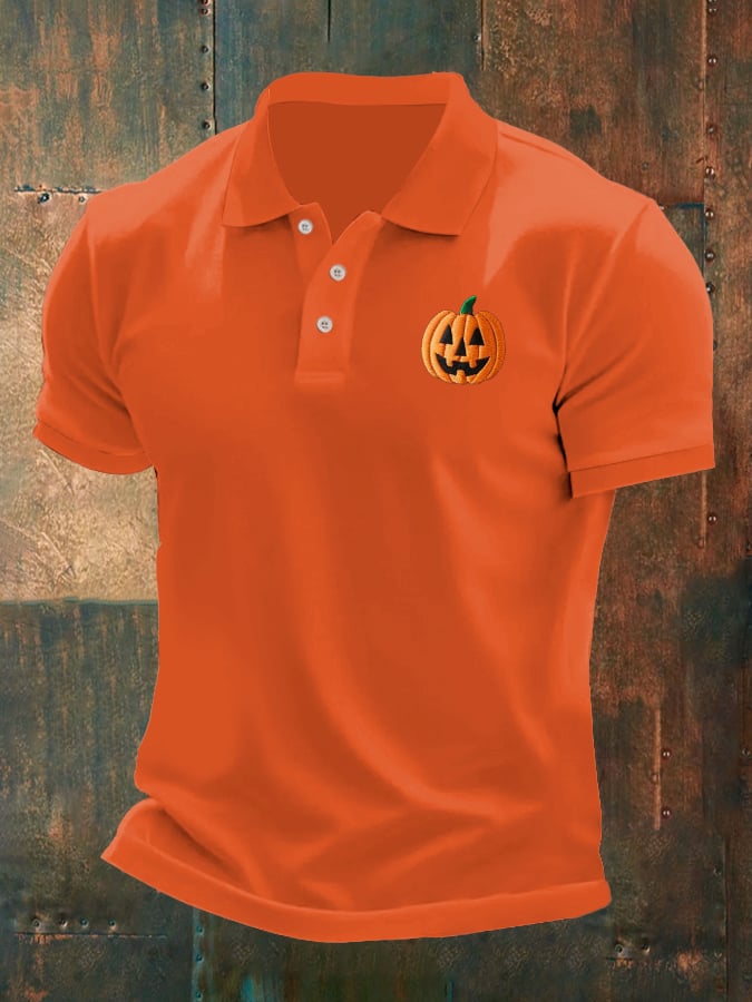 Men's casual Halloween pumpkin polo shirt