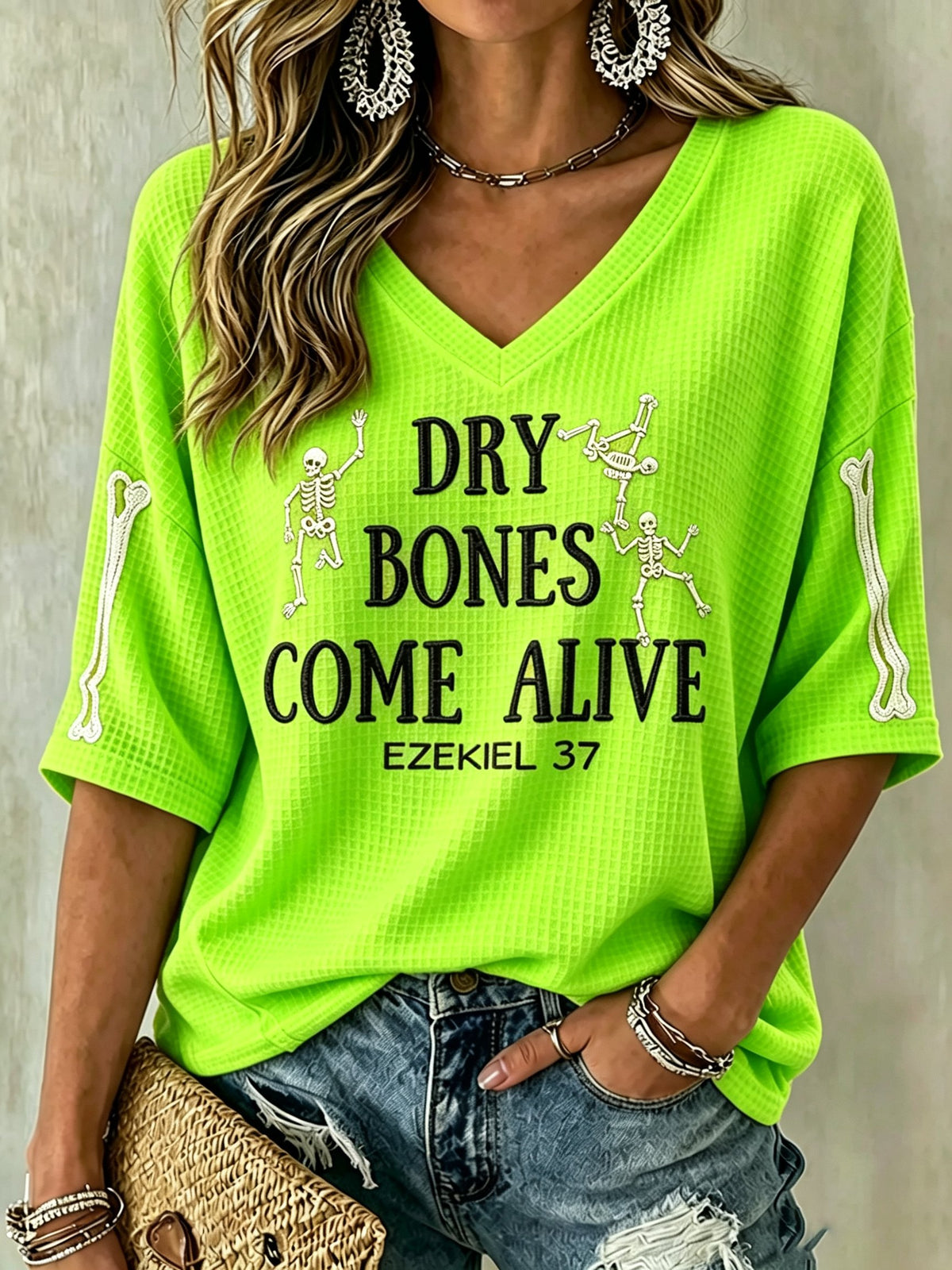 Women's Casual Printed Waffle Top