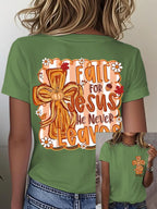 Women's Retro Fall For Jesus He Never Leaves Print T-Shirt