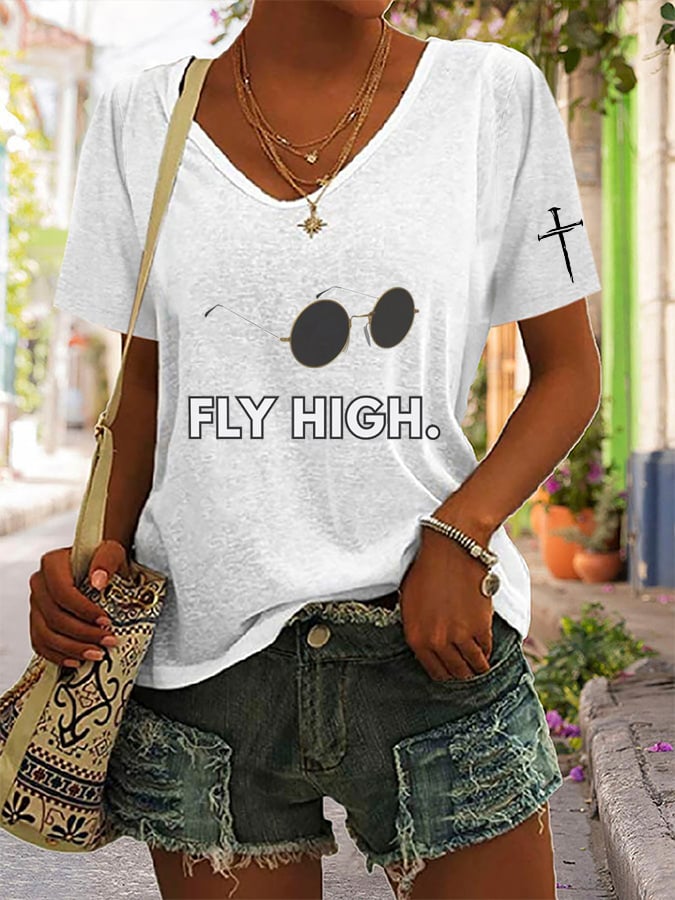 Women's “Hot Singer” Printed V-Neck T-Shirt