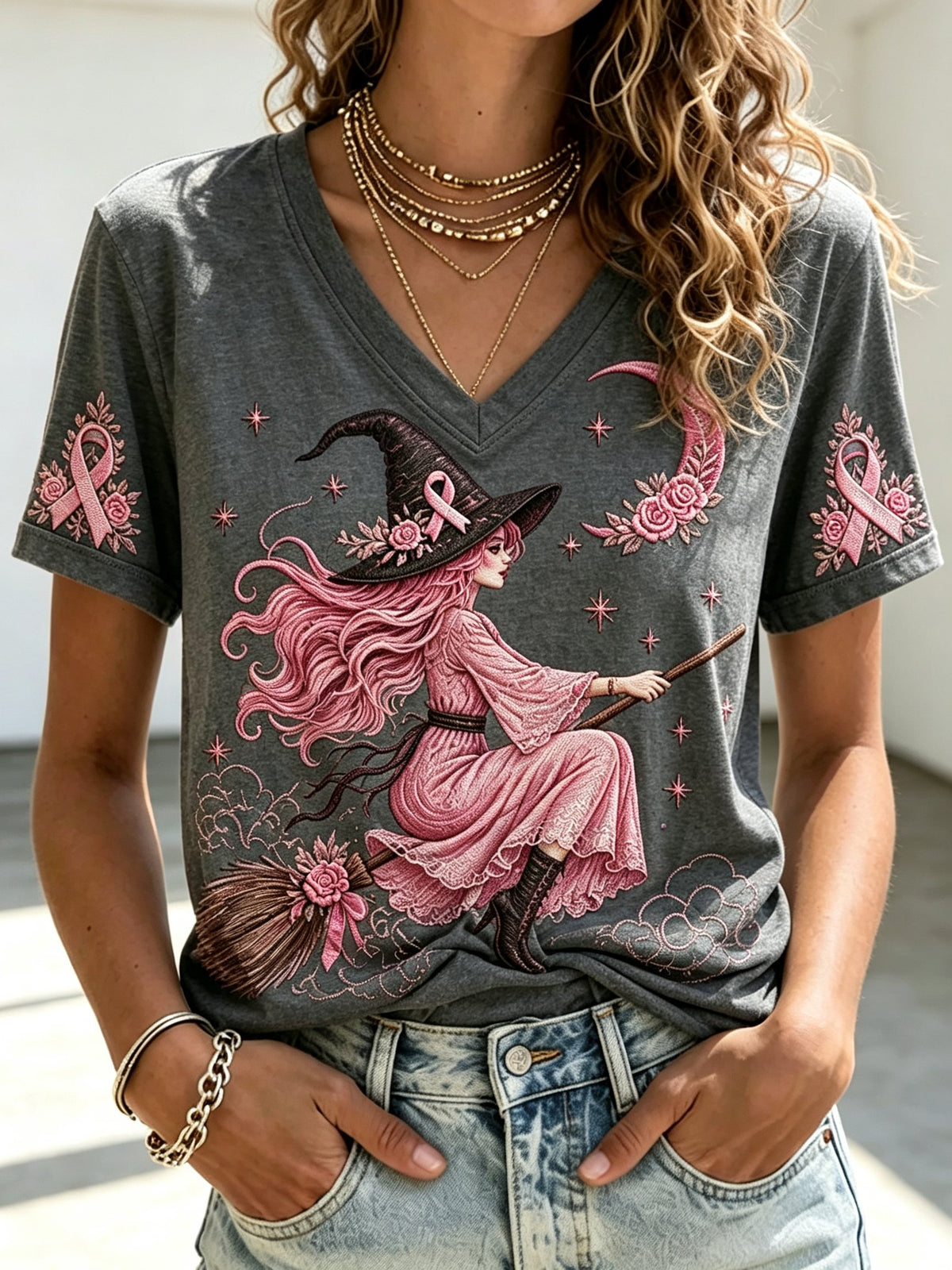 Women's Breast Cancer Awareness Print Casual T-shirt