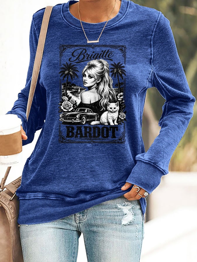 Retro B.B & Cat Print Sweatshirt