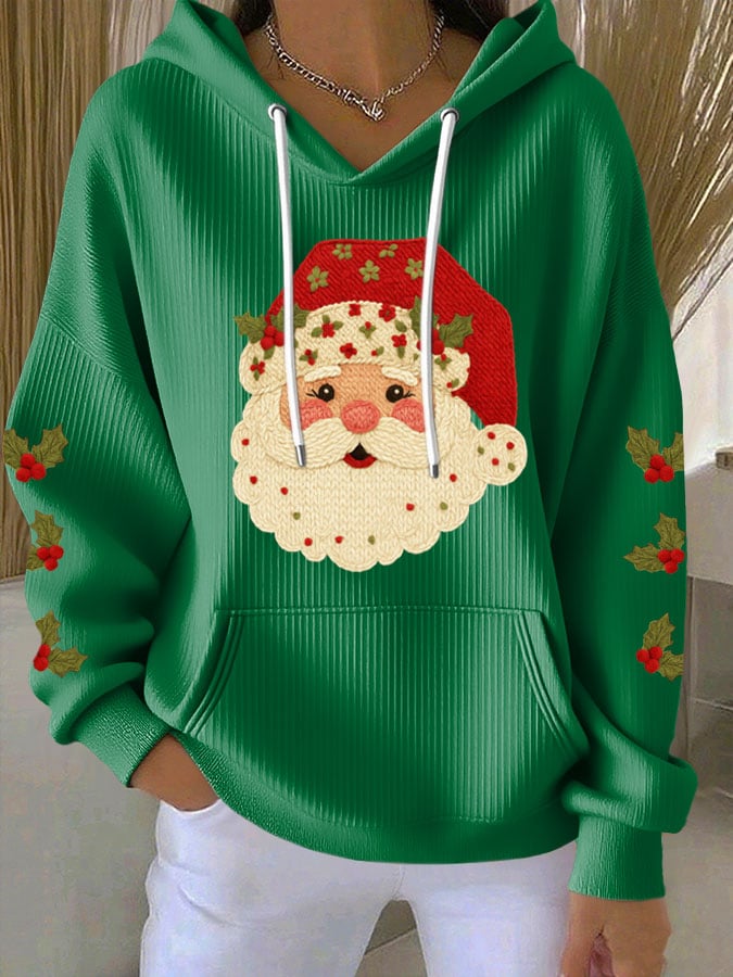 Women's Christmas Santa Print Casual Hooded Sweatshirt