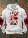 Men's I'M Ok It'S Not My Blood Halloween Printed Hooded Sweatshirt