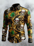 Men's Retro St. Patrick's Day Skull Long-Sleeved Shirt