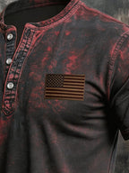 Men's Retro Patriotic Color-Block Short-Sleeve Henley T-Shirt