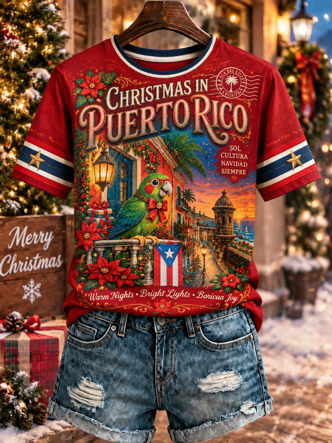 Women's Puerto Rico Christmas Print T-Shirt