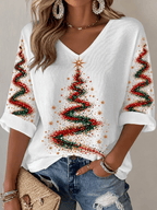 Women's Casual Printed Waffle Top
