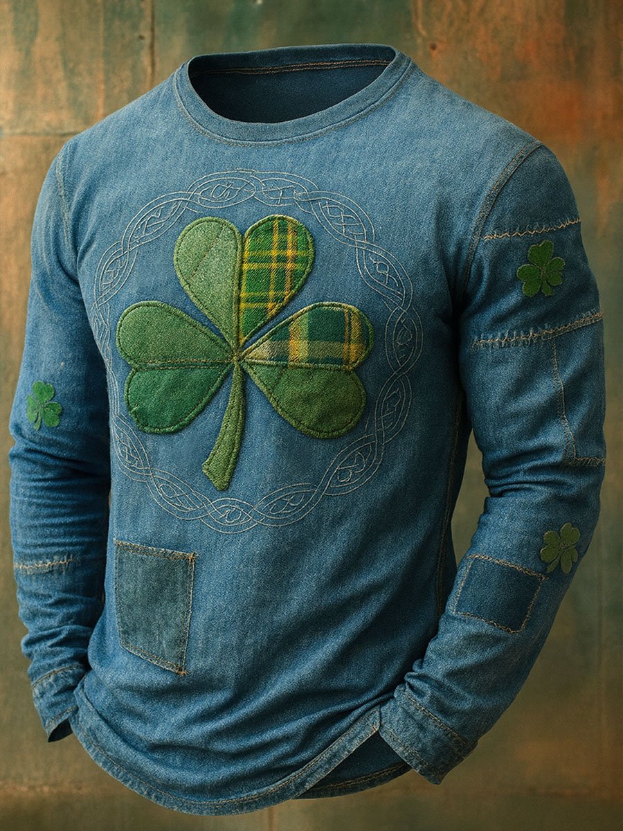 Men's casual St. Patrick's Day art print long-sleeved shirt