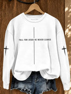 Women's Retro Fall For Jesus He Never Leaves Print Hoodie