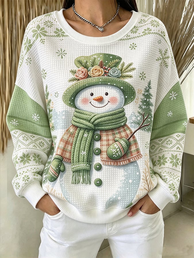 Women's Casual Printed Waffle Long-Sleeve Top