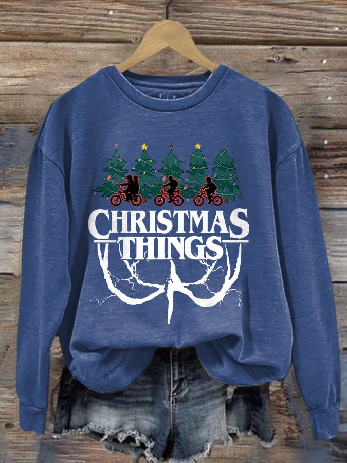 Women's Casual Christmas Dog Print Long Sleeve Sweatshirt
